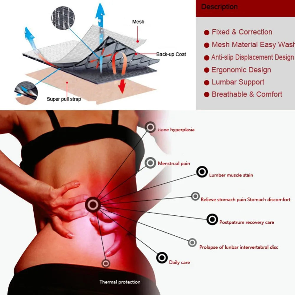 Self Heating Lower Back Support Magnetic Therapy Belt